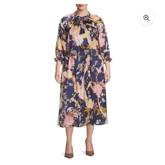 Terra & Sky Plus Size Navy Peasant Midi Dress size 4x NWT - Picture 1 of 12